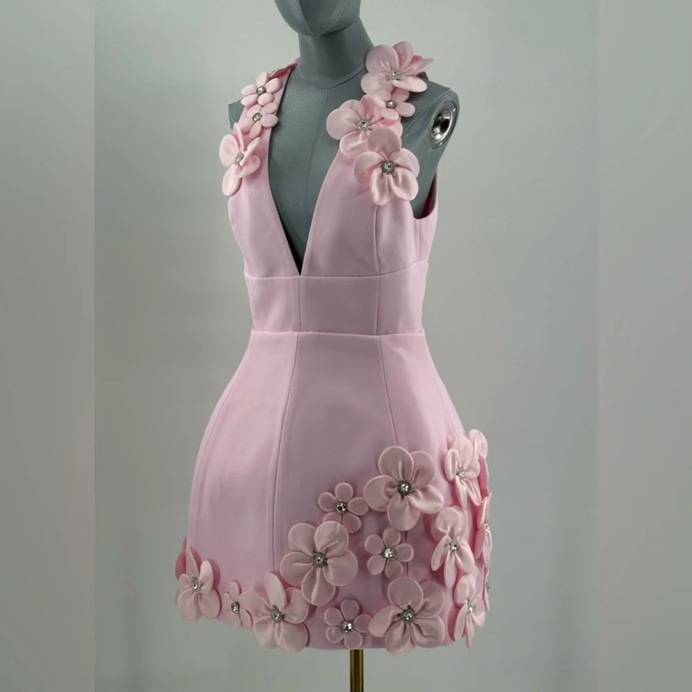 🆕 BRONX & BANCO 🧿 NWOT Estelle Floral Mini Dress, Blush Pink - Sz M US 6 - Picture 3 of 17